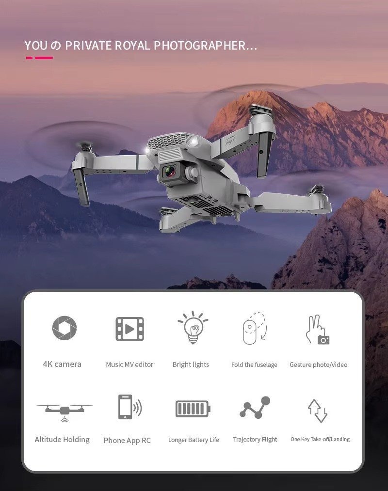 4K Camera Drone Helicopter Quadcopter WiFi 1080p Real-time Transmission Single Camera Headless Mode Mini Drones - Image 5