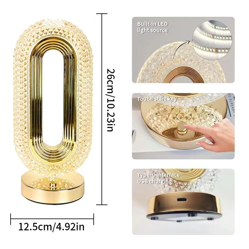 LED Table Lamp Touch Crystal Acrylic Three-color Light Change Romantic Atmosphere Bar Bedroom Lamp Bedside Decor Night Light - Image 4