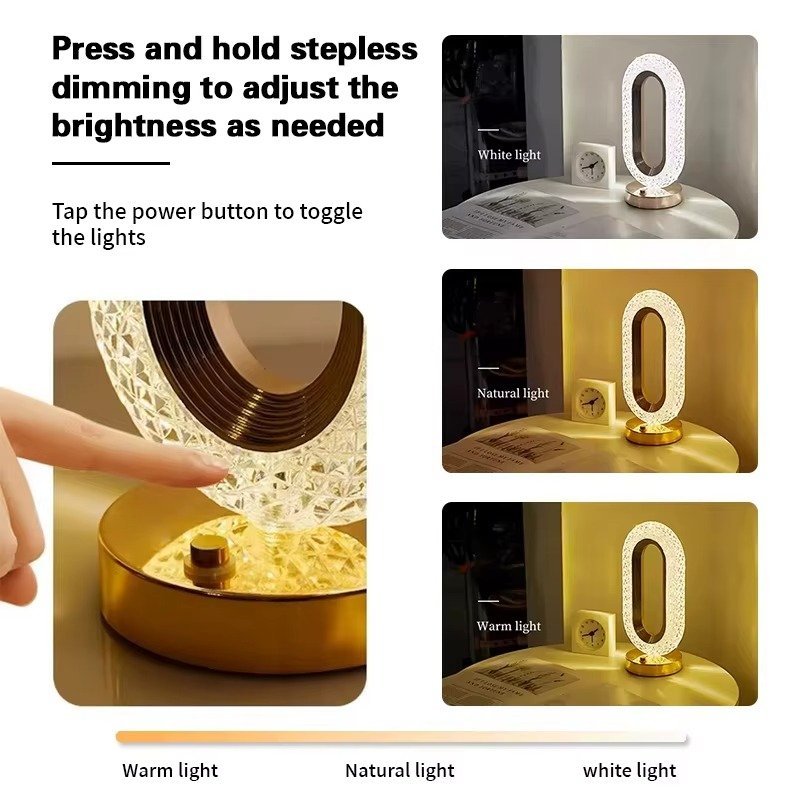 LED Table Lamp Touch Crystal Acrylic Three-color Light Change Romantic Atmosphere Bar Bedroom Lamp Bedside Decor Night Light - Image 5