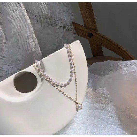 Pearl Choker Necklace Women Cute Girl Gold Color Double Layer Chain Pearl Pendant Fashion Jewellery - Image 4