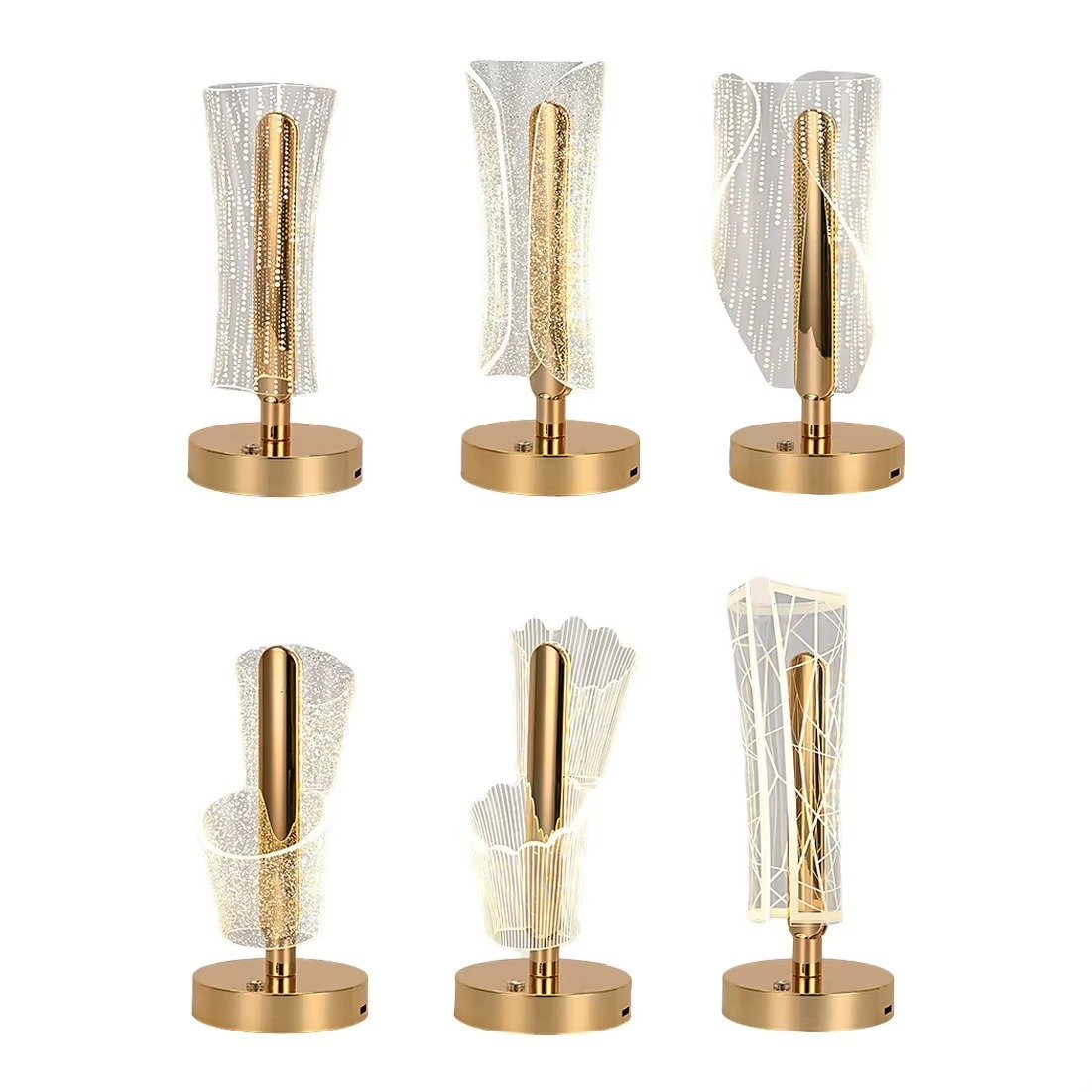 Rechargeable Creative Acrylic Night Light Touch Desk Lamp Home Indoor Restaurant Golden PC Metal Iron Cordless Table Lamp