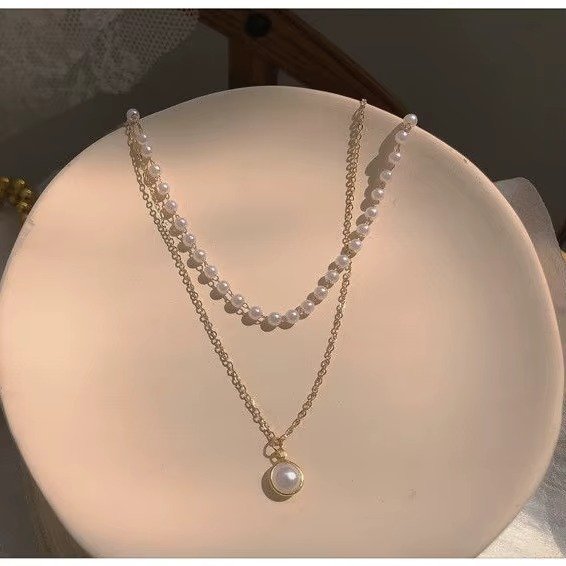 Pearl Choker Necklace Women Cute Girl Gold Color Double Layer Chain Pearl Pendant Fashion Jewellery - Image 3