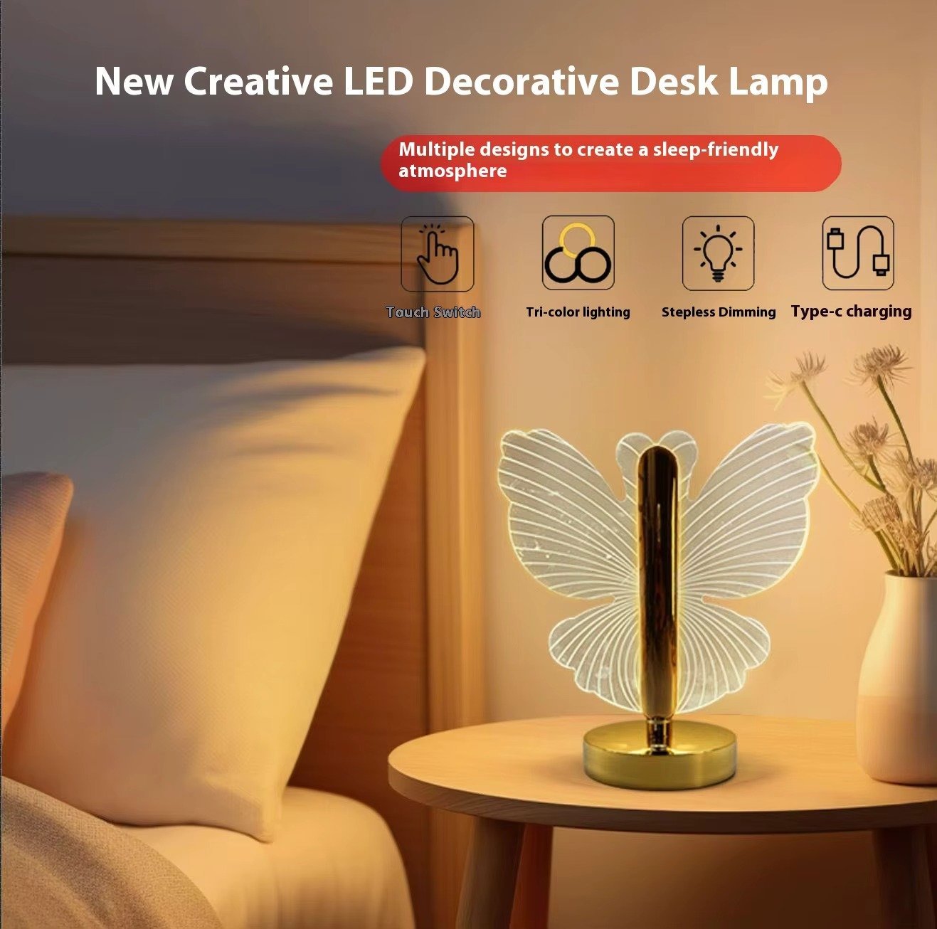 Rechargeable Creative Acrylic Night Light Touch Desk Lamp Home Indoor Restaurant Golden PC Metal Iron Cordless Table Lamp - Image 2