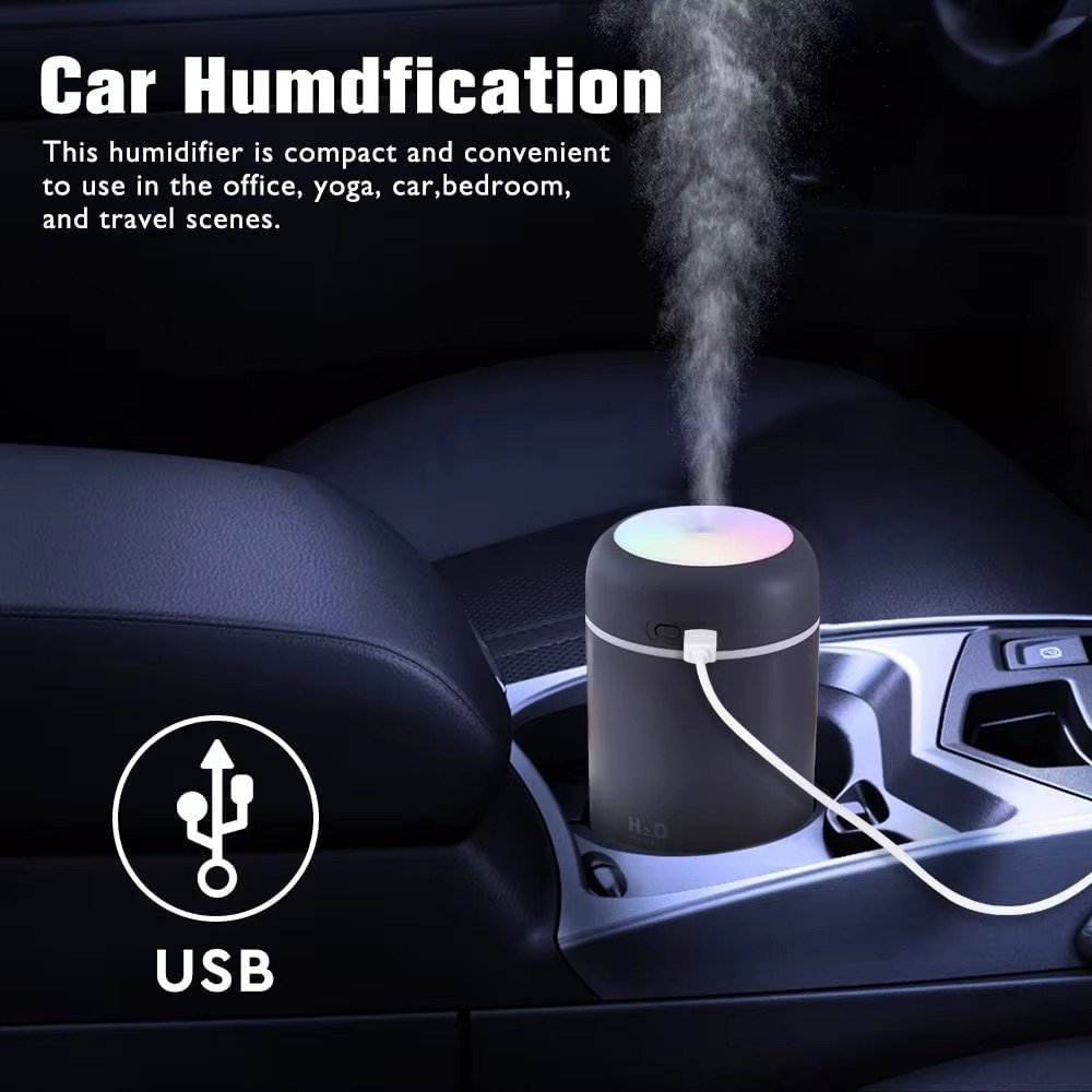 Portable 300ml Mini Ultrasonic USB Humidifier Free Sample Colorful Light Personal Desktop Spray for Home Car RV Electric Power - Image 2